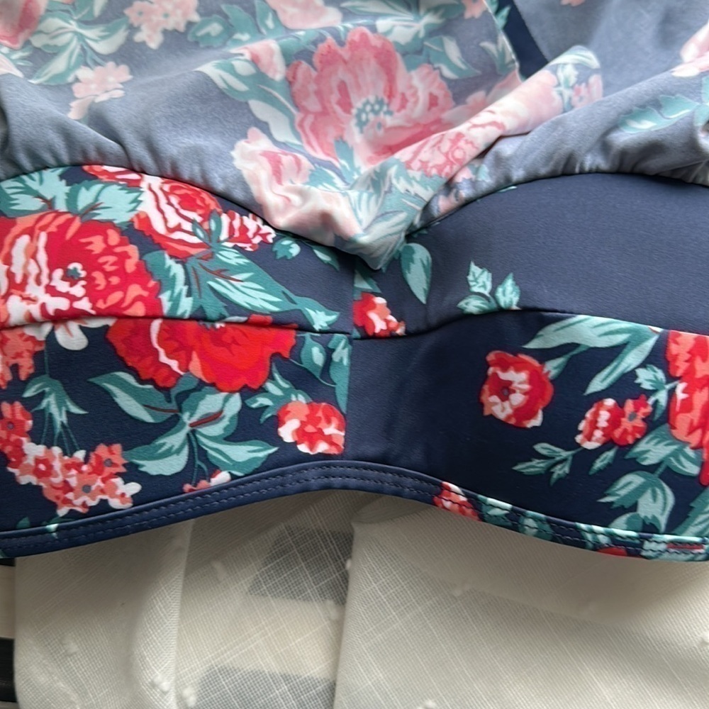 Cocoship swim top floral ruffled ties at neck size small blue orange red - Picture 11 of 11